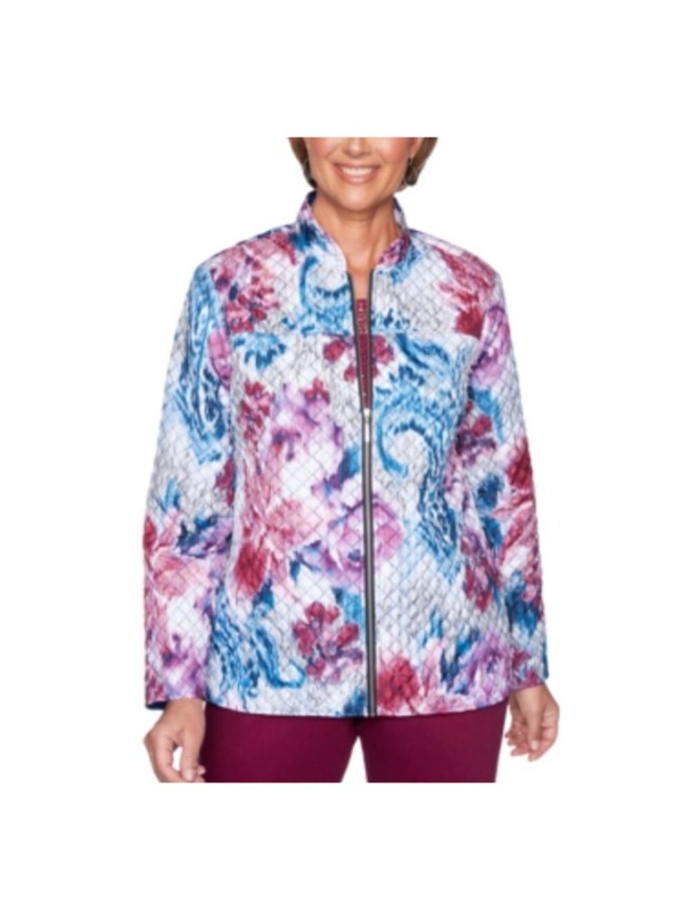 ALFRED DUNNER Women's 16P Quilted Floral Zip Jacket Autumn Harvest Petite